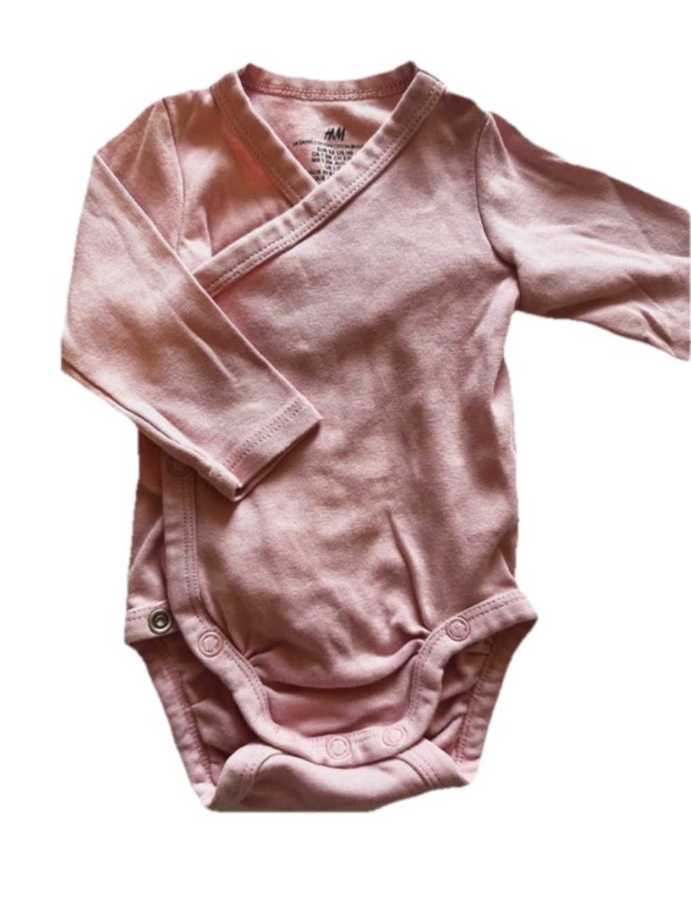 H&M Organic Cotton Wrap around Pink Long Sleeve Baby Bodysuit